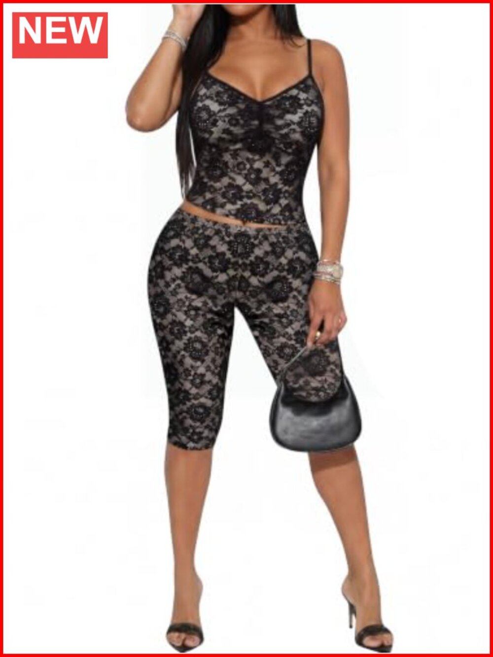Sleeveless Lace Crop Top & Capri Leggings Y2K Two Piece Outfit Set